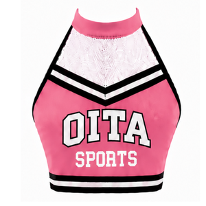 Haut court de cheerleading rose, blanc et noir sans manches pour femmes et filles – Idéal pour l'entraînement sportif et les uniformes d'équipe - Product Image 1
