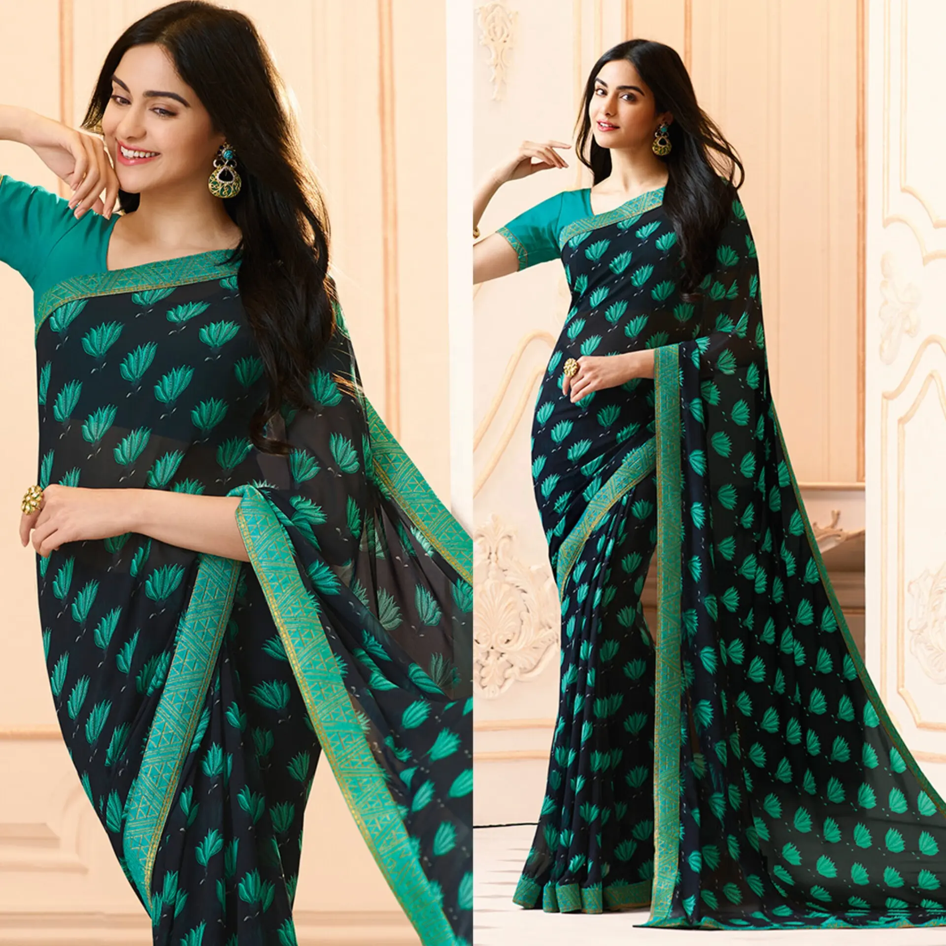 Sari di cotone designer indiano di abiti da festa designer di moda colorato saree con camicetta ricamata