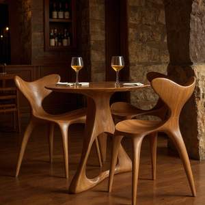 Silla de comedor escultórica de madera maciza, diseño orgánico hecho a mano - Product Image 5