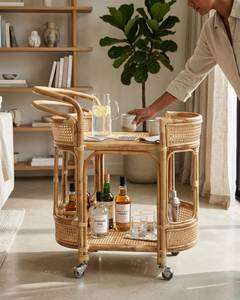 Modern Rattan <b>Kitchen</b> Serving <b>Trolley</b> With Multi Layer <b>Storage</b> Basket And Heavy Duty Caster Wheels For Dining Room - Product Image 5