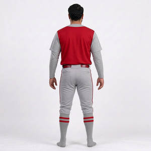 Ensemble de vêtements de baseball pour hommes, maillot rouge et gris, pantalon, manches courtes, fermeture à boutons, évacuation de l'humidité, antibactérien, respirant, 100% - Product Image 2