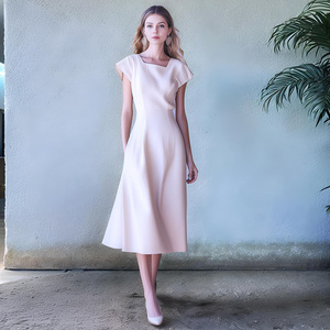 Cotton Vintage A-Line Midi <b>Dress</b> for Women with Bow Bell Sleeve High Waist Breathable Side Pockets Plus Size Daily Wear - Product Image 1