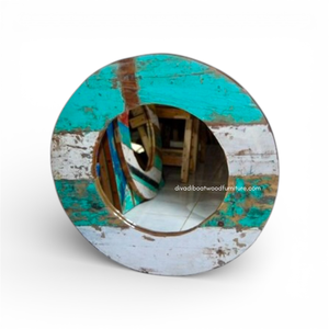 Espejo Redondo Artesanal de Madera de Barco Reciclada, Color Natural, para Decoración de Pared y Hogar, Sala de Estar o Dormitorio, Venta al por Mayor - Product Image 2