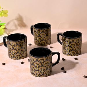 Ensemble de 4 tasses à thé en céramique noire et blanche faites à la main, design floral, style nordique, mugs à café avec boîte, vaisselle PC - Product Image 4