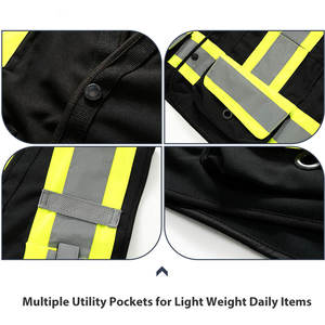 Gilet de sécurité réfléchissant réversible haute visibilité pour homme, noir, été, travail, décontracté, col en V, poches, polyester, coton - Product Image 5