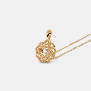 14K Yellow Gold Geometric Mandala Lab Grown Diamond Pendant Necklace - Product Image 5