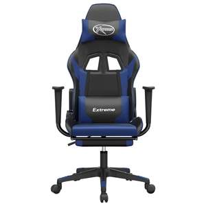 Black and <b>Blue</b> Faux Leather Gaming <b>Chair</b> with Footrest - Product Image 3