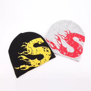 Multi Color Beanie Black And Gray Jacquard Beanie <b>Hat</b> With Yellow And Red S Logo Street Style Unisex Adult 56-58CM Casual Wear - Product Image 4