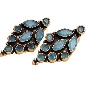 Pendientes de latón oxidado con diseño de campana y circonitas, chapados en plata antigua, estilo bohemio tribal indio hecho a mano para mujer. - Product Image 1