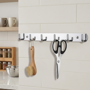 Stainless Steel Self-Adhesive <b>Wall</b> <b>Hook</b> Rack 6 <b>Hooks</b> Heavy Duty Waterproof <b>Wall</b> Mounted Coat Hanger Kitchen Bathroom Wardrobe - Product Image 2