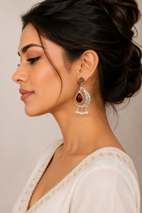 Direct Factory Ethnic Party Antique Silver-Plated Pear Cut Red Teardrop Resin Stone Unique Design <b>Dangle</b> Drop <b>Earrings</b> for Women - Product Image 5