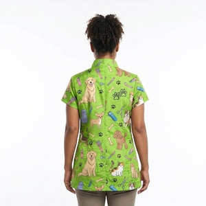 Blouse de toilettage pour femme en coton polyester sublimé, à manches courtes, avec fermeture éclair et col montant, durable et antistatique - Product Image 2