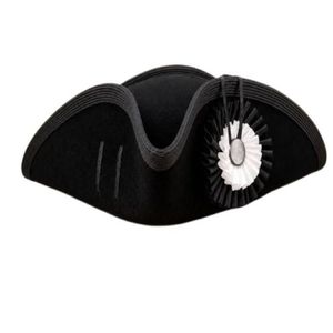 Chapeau Bicorne en Laine Noire, Casquette d'Amaraud Français Napoléonienne, Chapeau de Costume Historique pour Cosplay, Reproduction de Chapeaux Bicorne en Laine Noire - Product Image 1