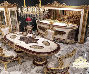 Juego de Comedor de Madera de Teca Moderna de Lujo Tallada a Mano en Europa con Sillas para 6 Personas, Duradero, Tamaño y Color Personalizables - Product Image 3