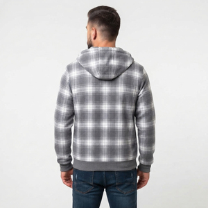 Haut à capuche en flanelle pour homme, entièrement zippé, à carreaux, à manches longues, avec poches latérales, pour l'hiver décontracté - Product Image 3