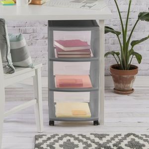 Set di 2 carretto in plastica a 3 cassetti in flanella grigia - Product Image 5