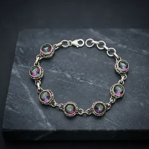 Pulsera de Cadena de Plata 925 Estilo Bohemio con Topacio Místico en Engaste de Bisel, Joyería Unisex para Uso Diario - Product Image 4
