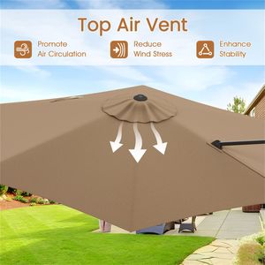 Ombrellone da Patio a Doppio Strato Ventilato con Raggio di 3m, Marrone 9x8.2FT, Palo in Acciaio Inossidabile, Materiale PE per Giardino e Piscina - Product Image 5