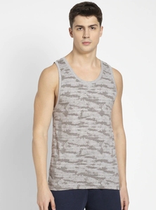 Camiseta sin mangas gris estampada para hombre, cuello redondo, informal, transpirable, de punto, para hacer ejercicio - Product Image 3