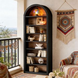 Large Arched <b>Open</b> Bookshelf Independent Wooden <b>Storage</b> Cabinet for Living Rooms Bedrooms Offices or Libraries - Product Image 1