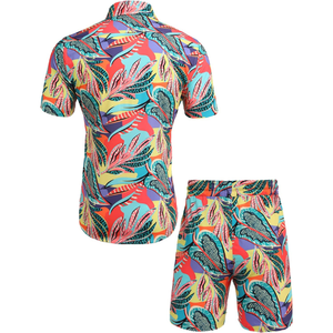 Conjunto de verano floral unisex, ropa de calle cómoda estampada de manga corta para playa informal, moda de verano para hombre, transpirable - Product Image 2