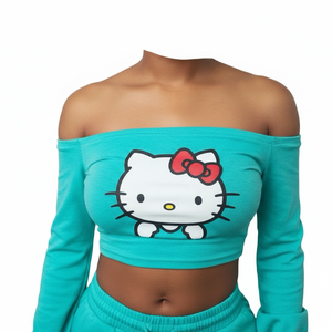 Conjunto de Dos Piezas de Ropa Deportiva para Mujer, Blazer de Verano, Top Corto, Pantalones Jogger, Tejido de Punto, Estampado Gráfico Personalizado, Ecológico - Product Image 2