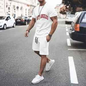 Ensemble t-shirt et short pour homme, imprimé floral blanc, personnalisable, décontracté, été, respirant, coton tissé, deux pièces - Product Image 6