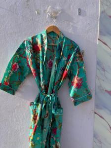 Bata Kimono de Algodón 100% con Estampado Floral, Cuello en V, Cierre con Cordón, Transpirable, Largo hasta el Tobillo, para Mujer, Ropa de Dormir, Bata de Baño, Ropa de Estar por Casa - Product Image 5