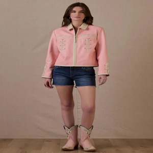 Chaqueta Vaquera de Cuero Rosa con Bordado de Roadrunner y Detalles con Cordones - Product Image 2