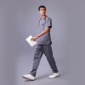 Men Gray Scrub Set V-Neck <b>Top</b> Pants Hospital Uniform Cotton Polyester Woven Needle Detection for 2026 - Product Image 3