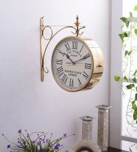 Antique Victoria Station London Railway <b>Wall</b> <b>Clock</b> Double Sided <b>Vintage</b> Brass Hanging <b>Clock</b> With Roman Numerals For Home Decor - Product Image 1
