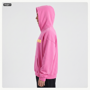 Custom Letter Print Unisex Oversized <b>Hoodie</b> with Heavyweight Cotton Fleece for Women's <b>Pink</b> Sweatshirt - Product Image 3
