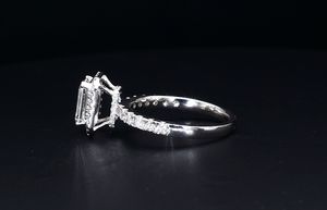 1.5ct Emerald Cut Lab Grown Diamond Halo <b>Ring</b> <b>14K</b> White <b>Gold</b> 1.2ct Pave Side Stone Engagement Wedding Jewelry IGI Certified - Product Image 3