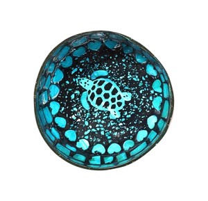 Premium Mother of Pearl Coconut Bowl Handcrafted <b>Mosaic</b> Shell Interior Featuring Sea Turtle and Heart Accents - Product Image 1