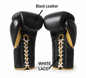 Guantes de Boxeo Yamu con Logotipo Personalizado, 8oz, Negros/Dorados, de Cuero con Cordones, Absorben la Humedad, para Mayores de 14 Años, Venta al Por Mayor, Equipo de Entrenamiento OEM para Gimnasio - Product Image 5