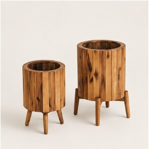 Vente en gros de jardinières modernes en bois d'acacia à lattes avec pieds, pot de fleurs d'intérieur en bois massif écologique pour la décoration de la maison et des hôtels - Product Image 4