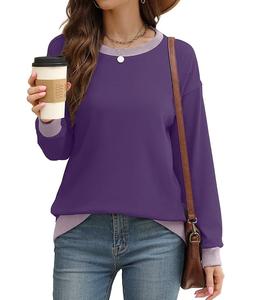 Sudadera de Algodón para Mujer, de Manga Larga, Cuello Redondo, Hombros Caídos, Color Sólido, Cómoda y Casual, de Lujo, Precio al por Mayor, de Bangladesh - Product Image 2