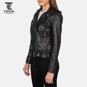 <b>Plus</b> <b>Size</b> <b>Women</b> Genuine Leather Knitted Autumn Moto Biker Style <b>Jacket</b> Comfortable Breathable <b>Waterproof</b> Eco-Friendly - Product Image 3