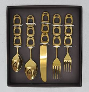 Cuillères, fourchettes et couteaux en acier inoxydable, 5 pièces, ensemble de couverts de luxe avec manche style étrier de cheval, sans danger pour les aliments. - Product Image 3