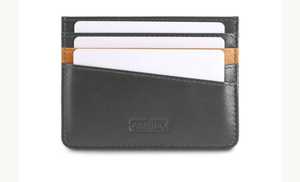 Ashibo Minimalist Genuine Leather <b>Card</b> Holder Black 3 in No Closure for Credit <b>Cards</b> - Product Image 3