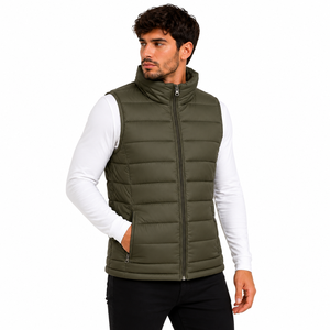 Gilet matelassé décontracté en toile écologique pour homme, coupe-vent, sans marque, isolant, chaud, col montant, idéal pour l'été - Product Image 3