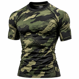 เสื้อรัดกล้ามเนื้อแขนสั้นพิมพ์ลายแบบรีดร้อนตามสั่ง สำหรับผู้ชายและผู้หญิง รับผลิตแบบ OEM แบรนด์ส่วนตัว ชุดกีฬา MMA BJJ - Product Image 5