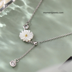 Silver Flower <b>Charm</b> Bracelet Adjustable Chain Link <b>Bangle</b> White Shell Look Jewelry for Gift Party Wedding - Product Image 2