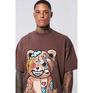 Men's Brown Oversized T-<b>Shirt</b> With <b>Dragon</b> Print Back Street Style Short Sleeve O-Neck Cotton Jersey Fit T <b>Shirt</b> For Men - Product Image 6
