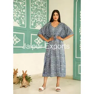 Ukuran Wanita kasual Hippie katun dicetak panjang Kaftan Boho Hippie pakaian musim panas longgar Maxi Kaftan pantai musim panas