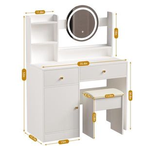 Fashionable Makeup Vanities Set Vanity Desk with Mirrors Lights and Cushioned Chair 3 Color Options - Product Image 2