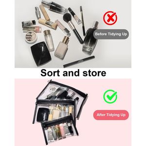 Lot de 3 petites trousses de maquillage transparentes en PVC, étanches, avec fermeture éclair, pour femmes et hommes, pour les voyages - Product Image 3