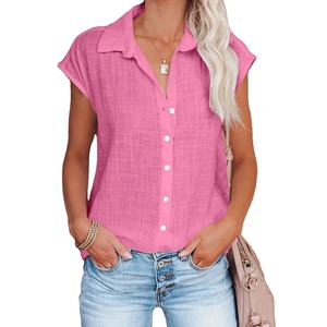 Summer Women's Casual Short Sleeve Tops Solid Cotton Linen Shirt Loose Fit T-Shirts Blusas Sizes S XXL for Daily Use Vacation - Product Image 2
