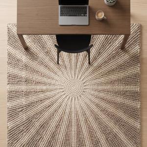 Handwoven Wool <b>Beige</b> & <b>Cream</b> Solid Color Anti-Slip Textured Loop Pile Area <b>Rug</b> for Modern Living Room Decor - Product Image 5