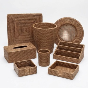 Natural Handwoven Rattan Storage Tray Set Wholesale Handmade Wicker Food Trays <b>Kitchen</b> <b>Table</b> Organizer Vietnam Supplier - Product Image 3